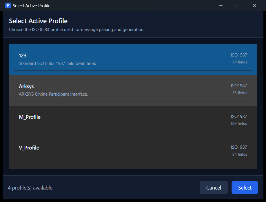 Select Active Profile window