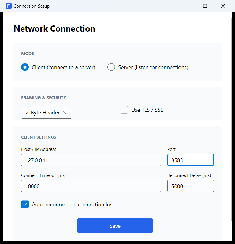 Connection setup in client mode