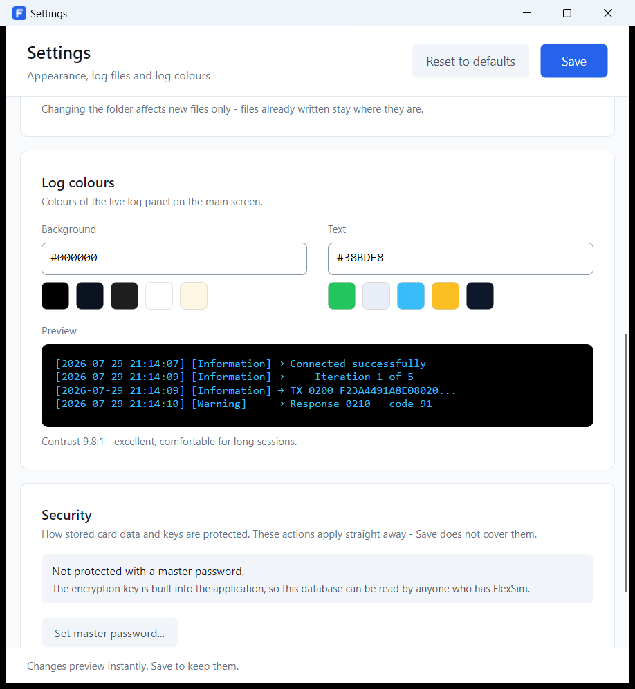 The security section of settings
