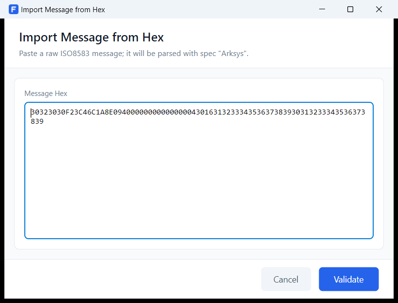 Import message from hex