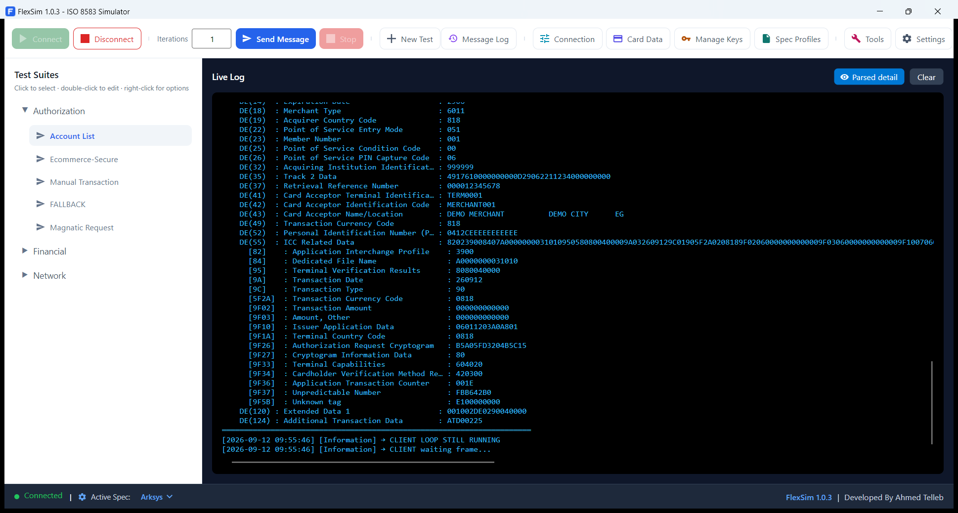 The live log after a send